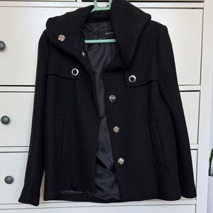 Zara Black Pea Coat with Silver Accents